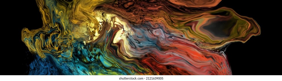 Fondo de flujo colorido moderno sobre negro. Forma líquida ondulada en el banner de color. Diseño artístico para su proyecto de diseño. Ilustración vectorial.