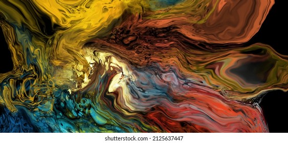 Fondo de flujo colorido moderno sobre negro. Forma líquida ondulada en el banner de color. Diseño artístico para su proyecto de diseño. Ilustración vectorial.