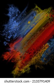 Modern colorful flow background on black. Wave Liquid shape in color banner. Art design for your design project. Vector illustration.