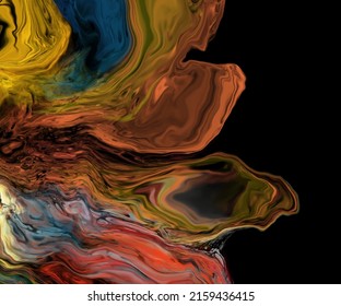 Fondo de flujo colorido moderno sobre negro. Forma líquida ondulada en el banner de color. Diseño artístico para su proyecto de diseño. Ilustración vectorial.