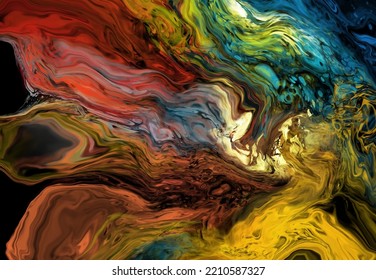 Fondo de flujo colorido moderno sobre negro. Forma líquida ondulada en el banner de color. Diseño artístico para su proyecto de diseño. Ilustración vectorial.