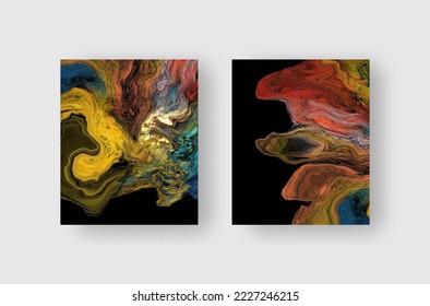 Fondo de flujo colorido moderno sobre negro. Forma líquida ondulada en banners de color. Diseño artístico para su proyecto de diseño. Ilustración vectorial.