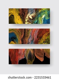 Modern colorful flow background on black. Wave Liquid shape in color banners set. Art design for your design project. Vector illustration.