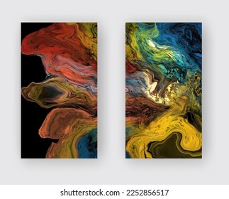Fondo de flujo colorido moderno sobre negro. Forma líquida ondulada en banners de color. Diseño artístico para su proyecto de diseño. Ilustración vectorial.
