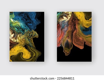 Modern colorful flow background on black. Wave Liquid shape in color banners set. Art design for your design project. Vector illustration. - Shutterstock ID 2256844811