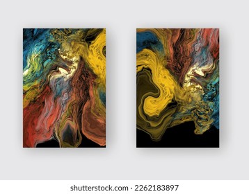 Fondo de flujo colorido moderno sobre negro. Forma líquida ondulada en banners de color. Diseño artístico para su proyecto de diseño. Ilustración vectorial.