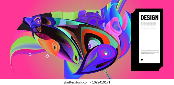Modern colorful flow poster with bird head. Wave Liquid shape in colorful background. Art design for your design project. Vector illustration EPS10