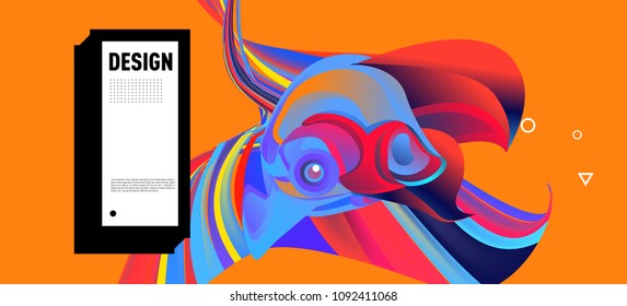 Modern colorful flow poster with bird head. Wave Liquid shape in colorful background. Art design for your design project. Vector illustration EPS10