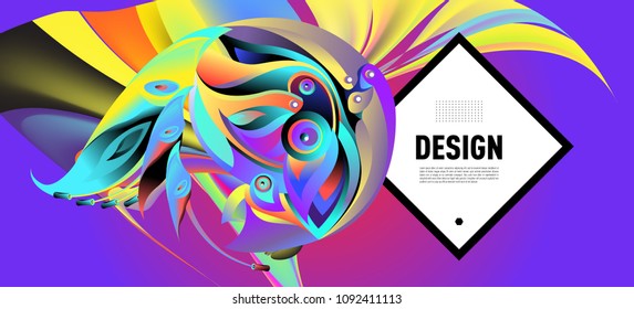 Modern colorful flow poster with bird head. Wave Liquid shape in colorful background. Art design for your design project. Vector illustration EPS10