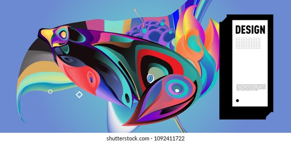 Modern colorful flow poster with bird head. Wave Liquid shape in colorful background. Art design for your design project. Vector illustration EPS10