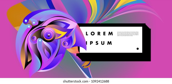 Modern colorful flow poster with bird head. Wave Liquid shape in colorful background. Art design for your design project. Vector illustration EPS10