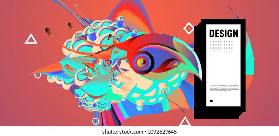 Modern colorful flow poster with bird head. Wave Liquid shape in colorful background. Art design for your design project. Vector illustration EPS10