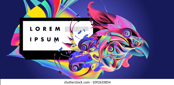 Modern colorful flow poster with bird head. Wave Liquid shape in colorful background. Art design for your design project. Vector illustration EPS10