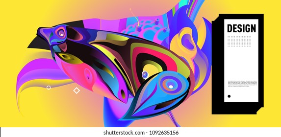 Modern colorful flow poster with bird head. Wave Liquid shape in colorful background. Art design for your design project. Vector illustration EPS10