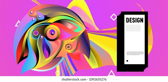 Modern colorful flow poster with bird head. Wave Liquid shape in colorful background. Art design for your design project. Vector illustration EPS10