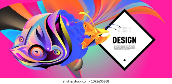 Modern colorful flow poster with bird head. Wave Liquid shape in colorful background. Art design for your design project. Vector illustration EPS10
