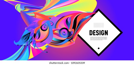 Modern colorful flow poster with bird head. Wave Liquid shape in colorful background. Art design for your design project. Vector illustration EPS10
