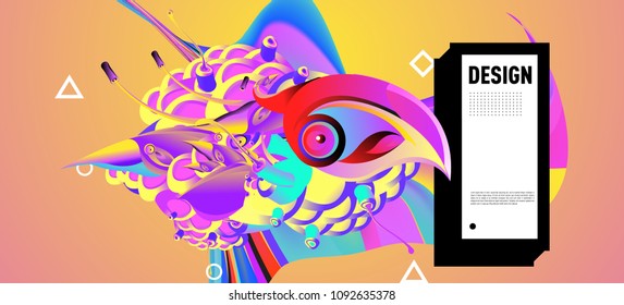 Modern colorful flow poster with bird head. Wave Liquid shape in colorful background. Art design for your design project. Vector illustration EPS10