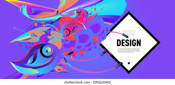 Modern colorful flow poster with bird head. Wave Liquid shape in colorful background. Art design for your design project. Vector illustration EPS10