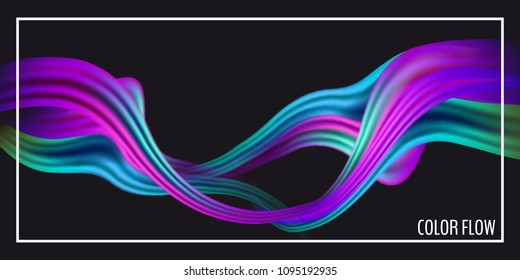 Modern colorful flow poster. Wave Liquid shape in black color background. Art design for your design project. Vector illustration