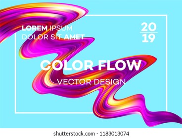 Modern colorful flow poster. Wave Liquid shape in blue color background. Art design for your design project. Vector illustration