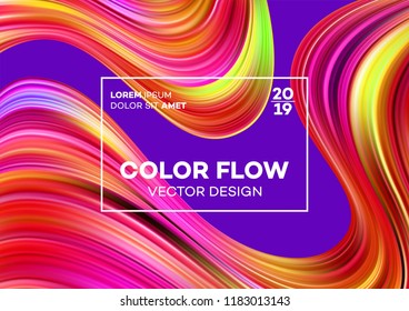 Modern colorful flow poster. Wave Liquid shape in blue color background. Art design for your design project. Vector illustration