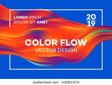 Modern colorful flow poster. Wave Liquid shape in blue color background. Art design for your design project. Vector illustration
