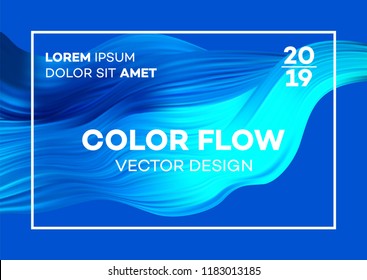 Modern colorful flow poster. Wave Liquid shape in blue color background. Art design for your design project. Vector illustration