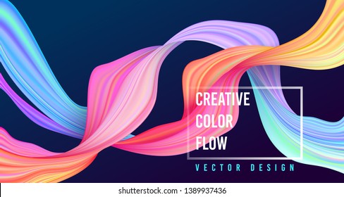 Modern colorful flow poster. Wave Liquid shape on dark blue color background. Art design for your project. Vector illustration.