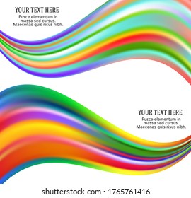 Modernes, farbenfrohes Flussbett. Wave Liquid Form in Regenbogenfarbe reflektiert floralen Hintergrund. Kunstdesign für Ihr Gestaltungsprojekt. EPS10 oder Booklet-Layout, Wellnessbroschüre, Newsletter