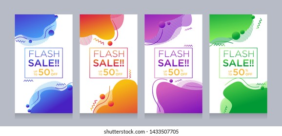 Modern colorful fluid mobile for flash sale banners with dynamic shape. Sale banner template design, Flash sale special offer set