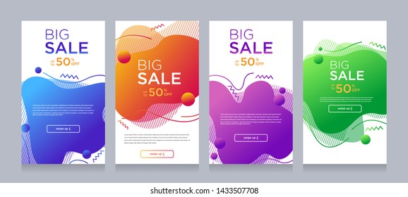 Modern colorful fluid mobile for flash sale banners with dynamic shape. Sale banner template design, Flash sale special offer set