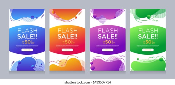 Modern colorful fluid mobile for flash sale banners with dynamic shape. Sale banner template design, Flash sale special offer set