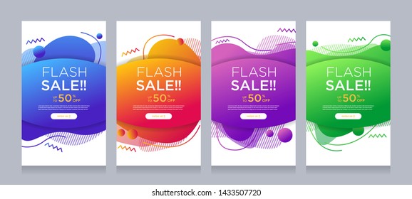 Modern colorful fluid mobile for flash sale banners with dynamic shape. Sale banner template design, Flash sale special offer set