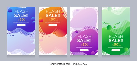 Modern colorful fluid mobile for flash sale banners with dynamic shape. Sale banner template design, Flash sale special offer set