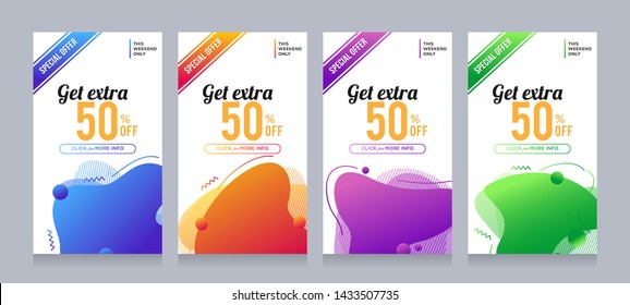 Modern colorful fluid mobile for flash sale banners with dynamic shape. Sale banner template design, Flash sale special offer set