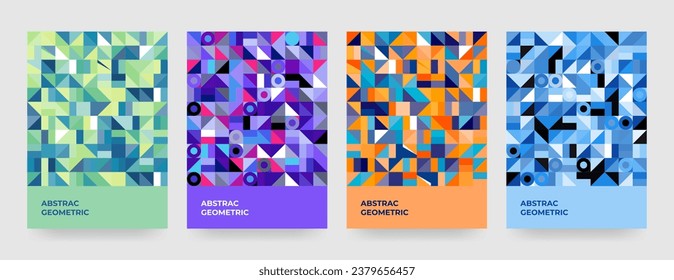 Modern colorful flyer with geometric shapes, geometry graphics and abstract background vector set. print or presentationd design element.