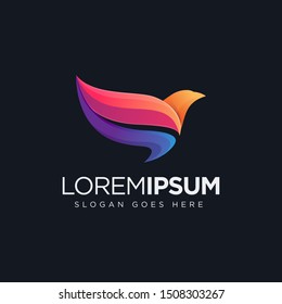 Modern colorful flying bird logo icon vector template on black background