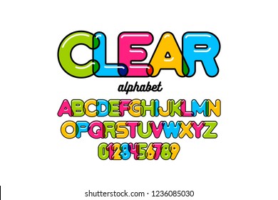 Modern colorful font design, alphabet letters and numbers vector illustration