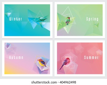 Modern colorful four seasons wallpapers and geometric shapes   birds  Winter  spring  autumn   summer concept background templates