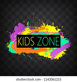 Modern colorful frame design with  Kids zone emblem for children playground for play and fun on a chequered background.