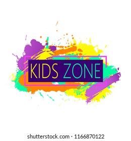 Modern colorful frame design with kids zone emblem for children classes for art and fun on a white background.