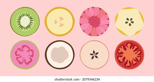 Modern colorful fruits and vegetables. Different colors and styles.