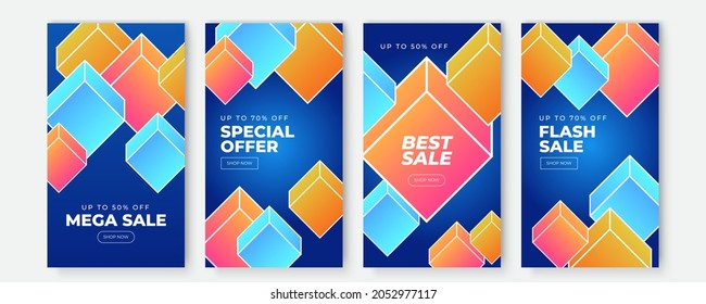Modern colorful futuristic abstract geometric covers story background set. Modern abstract covers set, minimal covers design. Colorful geometric background, vector illustration.