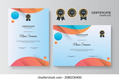 Modern colorful geometric certificate template with vibrant contrast color and abstract background