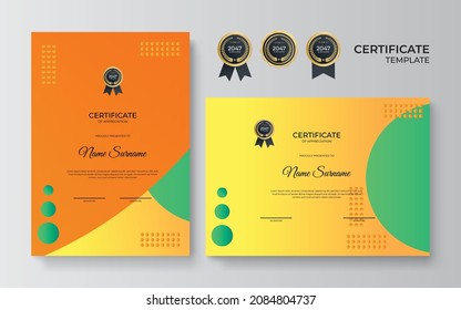 Modern colorful geometric certificate template with vibrant contrast color and abstract background