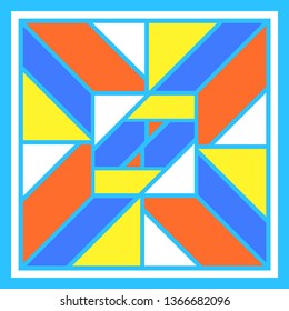 modern colorful geometric pattern with white frame on blue