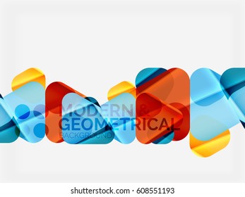 Modern colorful geometrical triangles with shiny glossy effect with sample text. Vector abstract background design template for your slogan, message or presentation