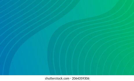Modern colorful gradient background with wave lines. Green geometric abstract presentation backdrop. Vector illustration