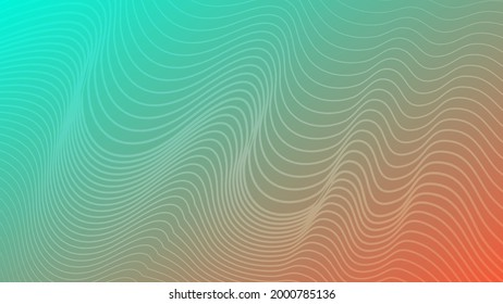 Modern colorful gradient background with wavy lines. Green and orange geometric abstract presentation backdrop. Vector illustration